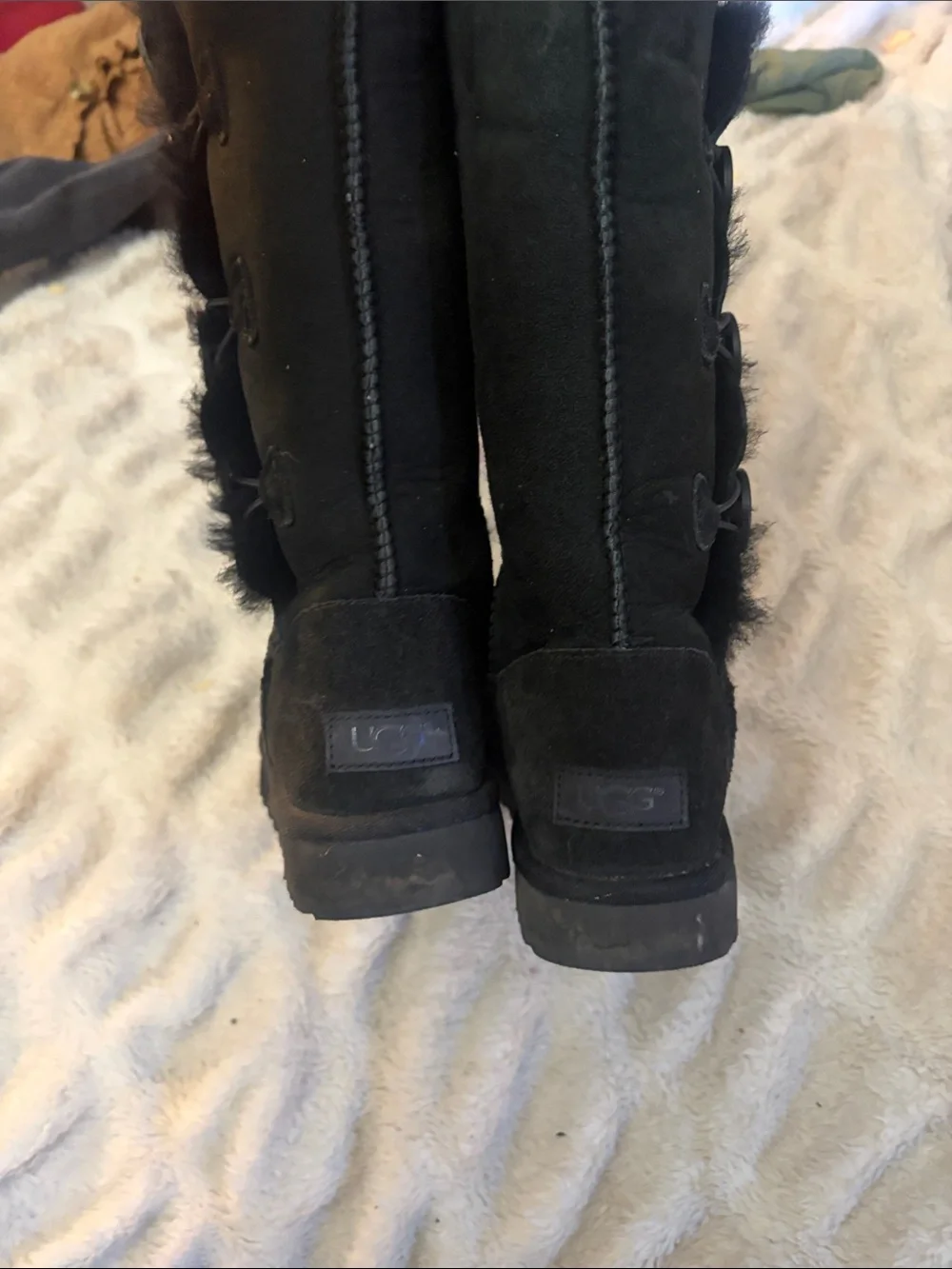 UGG Black Tall Suede-Look Winter Boot with Faux Shearling